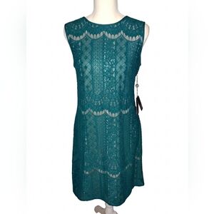 Nwt Adrianna Papell Teal Lace Sleeveless Sheath Dress Size 8